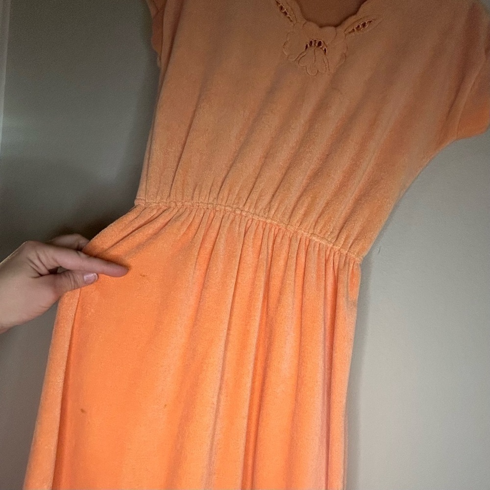 ILGWU Vintage 1970s Orange Velour Dress Ladies Garment Worker Union Collector - Picture 6 of 16